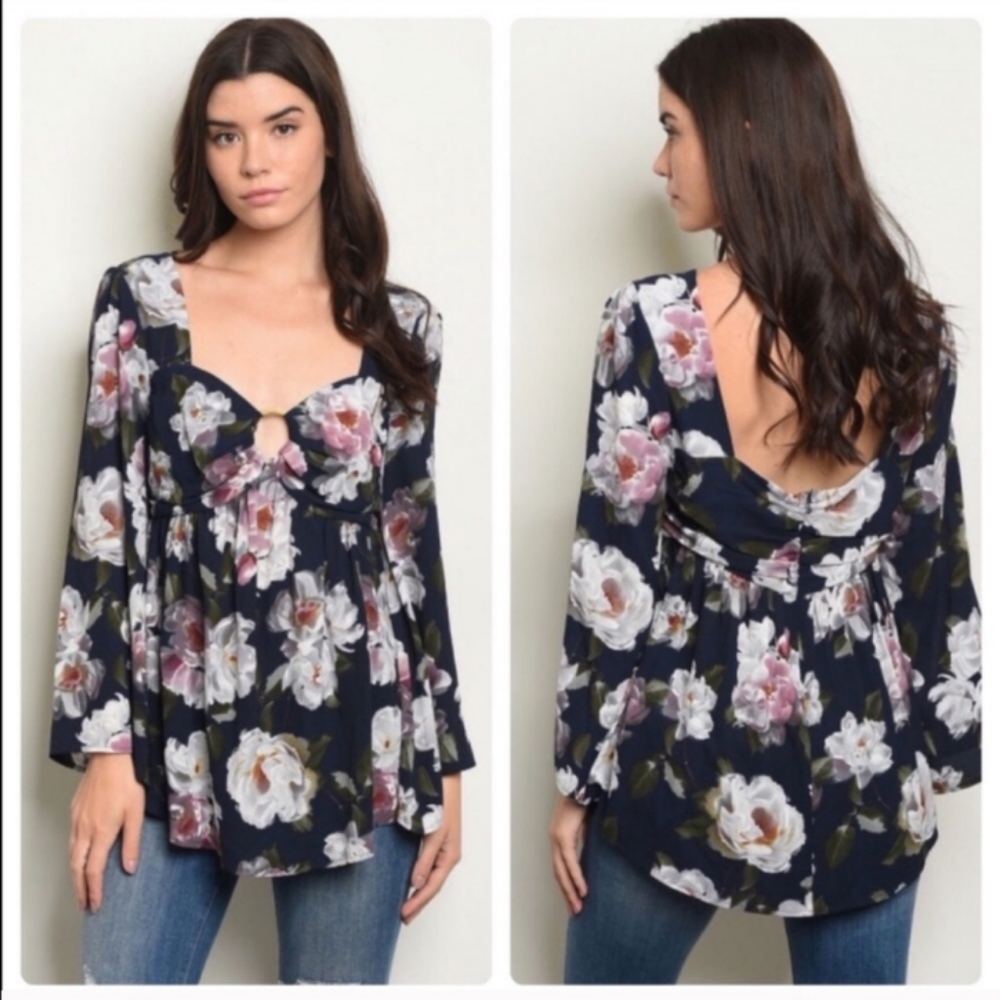 Price Drop 35%! Navy Floral Blouse